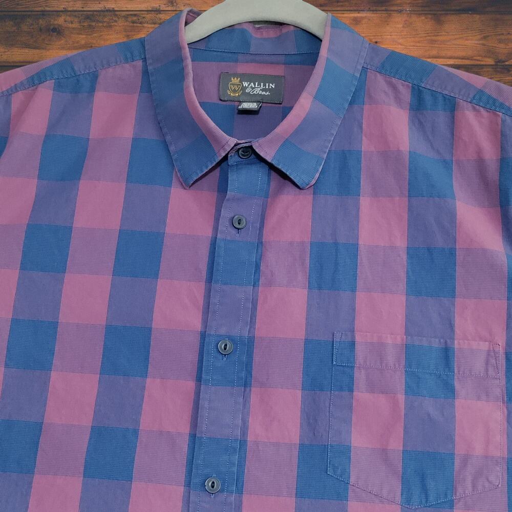 Wallin Bros Shirt Mens 2XL Casual Short Sleeve Button Down Plaid Blue Purple
